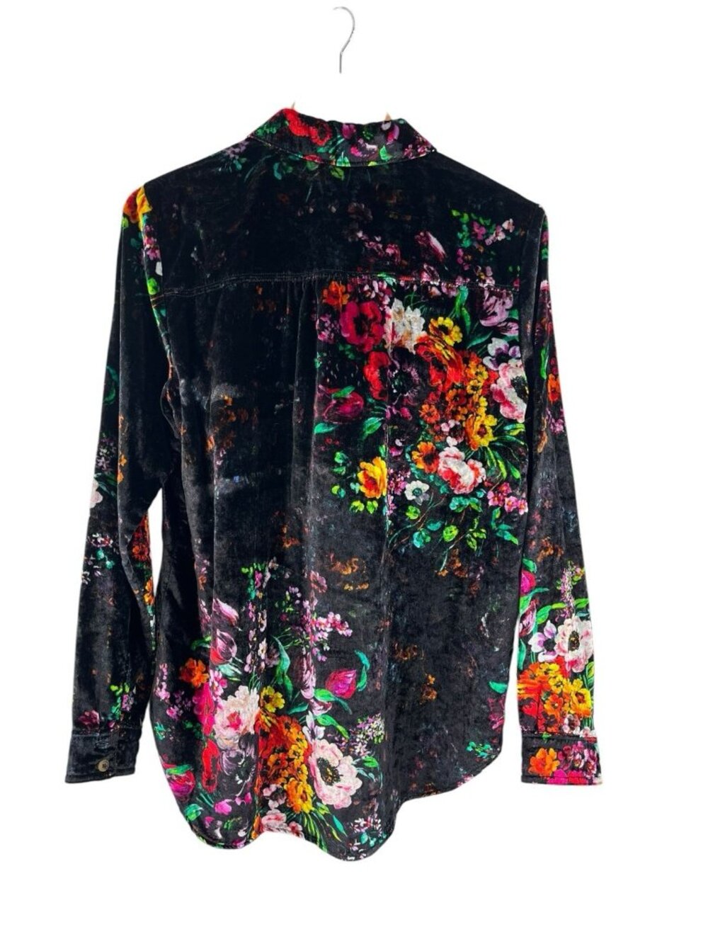 PILCRO Women's Black Floral Velvet Long Sleeve Button Front Blouse Medium - Picture 7 of 7